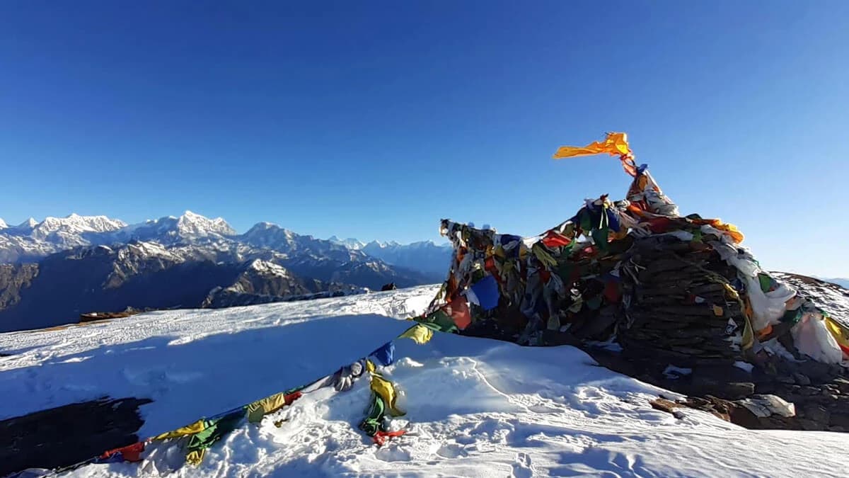 Prayer flags and morning snow