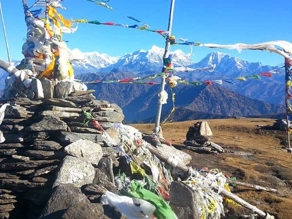 Prayer flags fluttering at the top of PIkey Peak